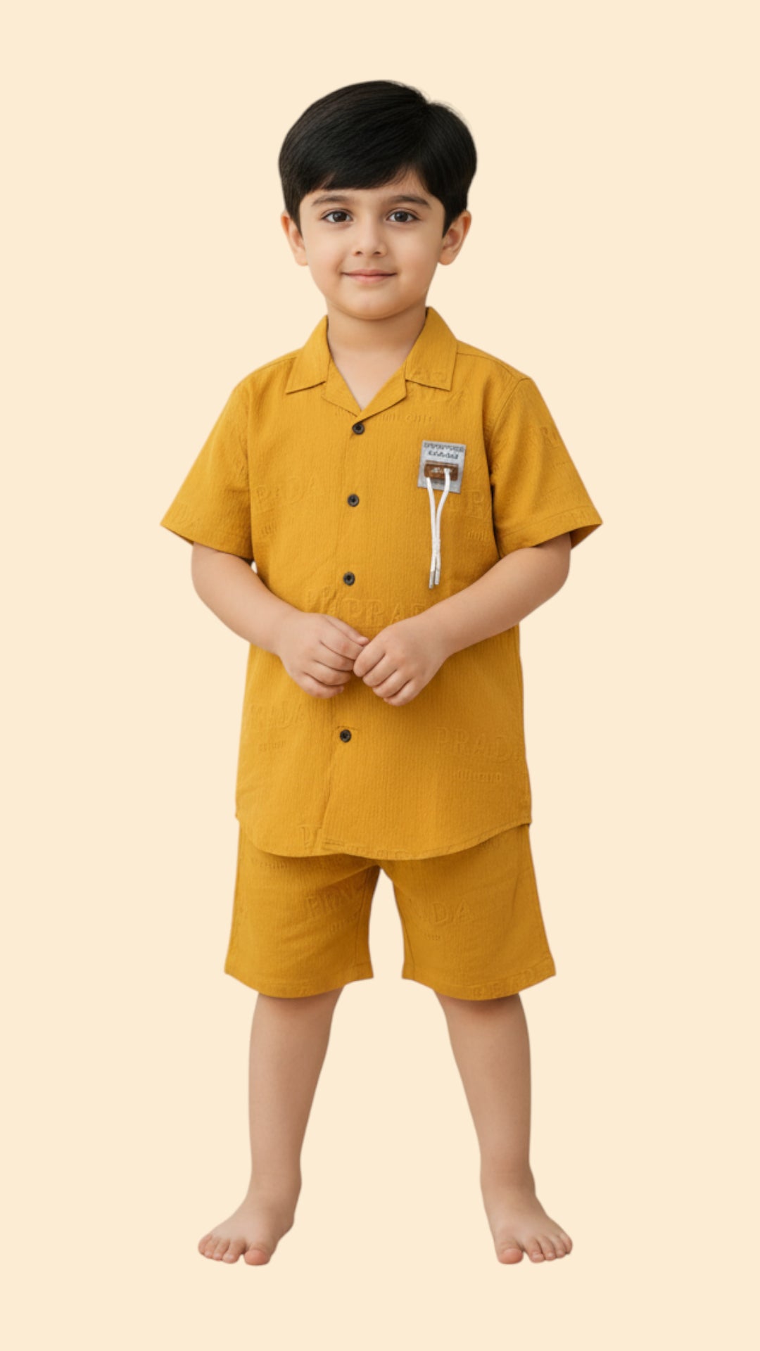 Mustard Yellow Embossed Summer Set for Kids